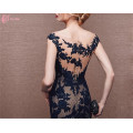 Alibaba Suzhou Cheap See Through Black Lace Applique Mermaid Evening Dresses 2017